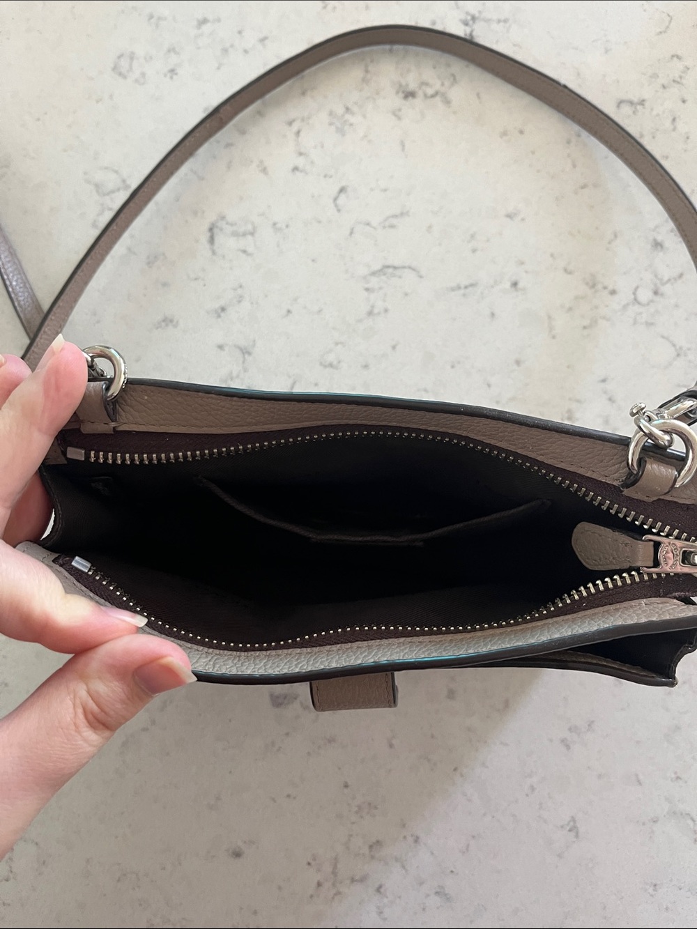 Coach Taupe Leather Pebbled Crossbody Bag - Picture 5 of 11